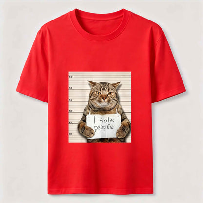 I Hate People Funny Mugshot Cat Graphic Tee