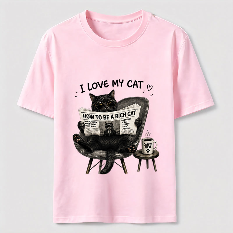 How To Be A Rich Cat Shirt Lazy Cat Coffee Lover Graphic Tee