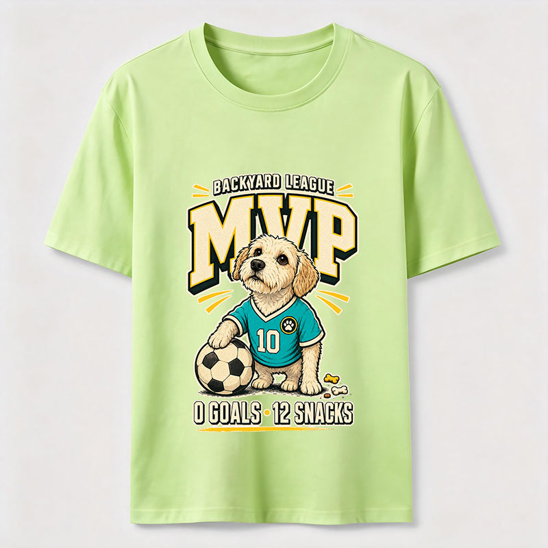 Funny Soccer Dog Backyard League MVP Puppy Graphic Tee