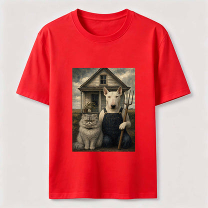 American Gothic Cat And Dog Tee