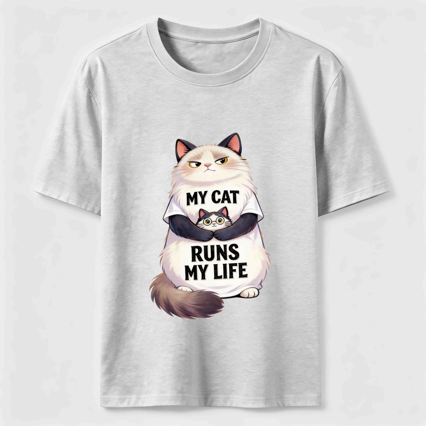 My Cat Runs My Life Funny Cat Lover Graphic Tee