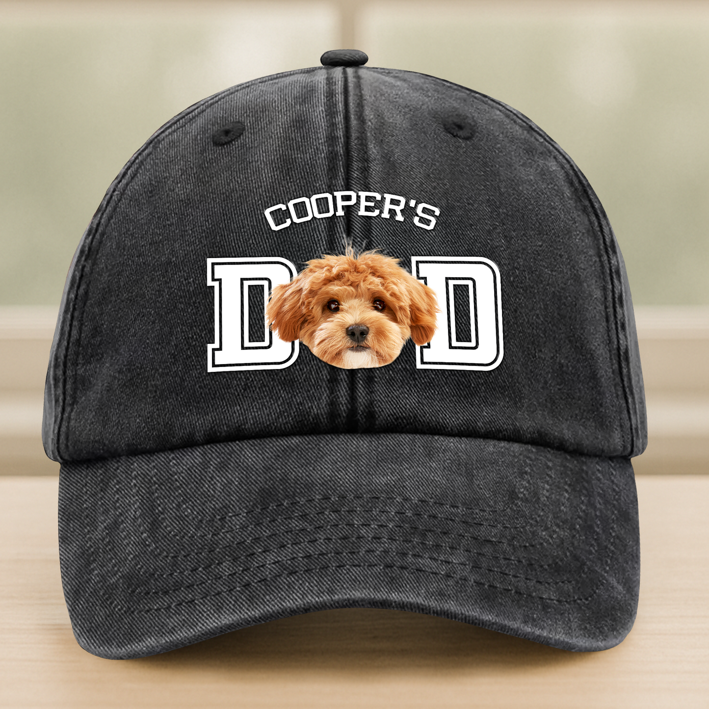 T-Shirt / Hoodie material and size view - Custom Dog Dad Washed Denim Baseball Cap