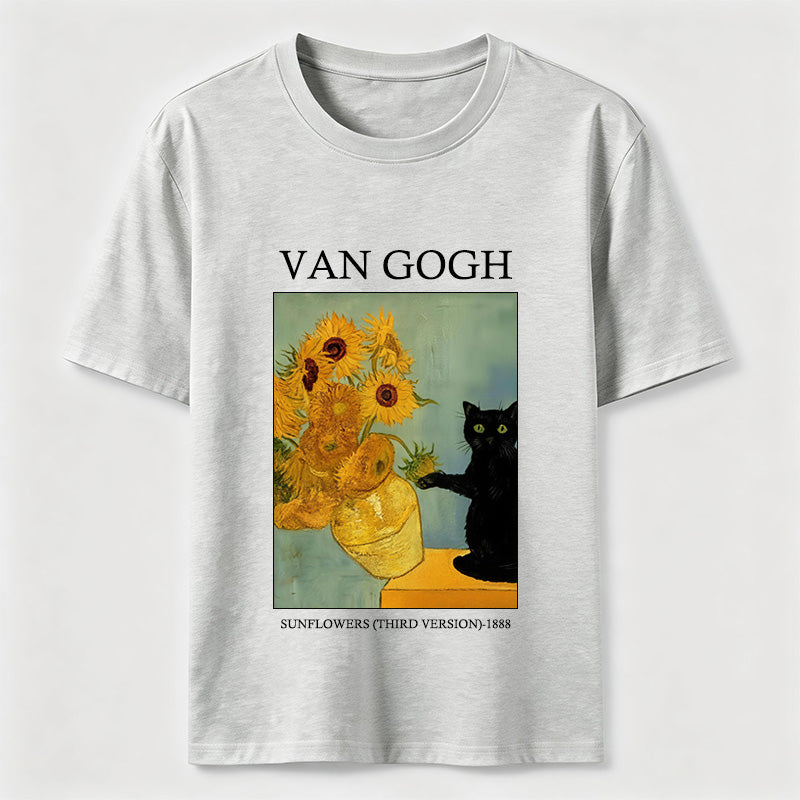 Van Gogh Sunflowers Black Cat T-Shirt