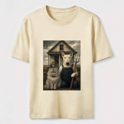 American Gothic Cat And Dog Tee