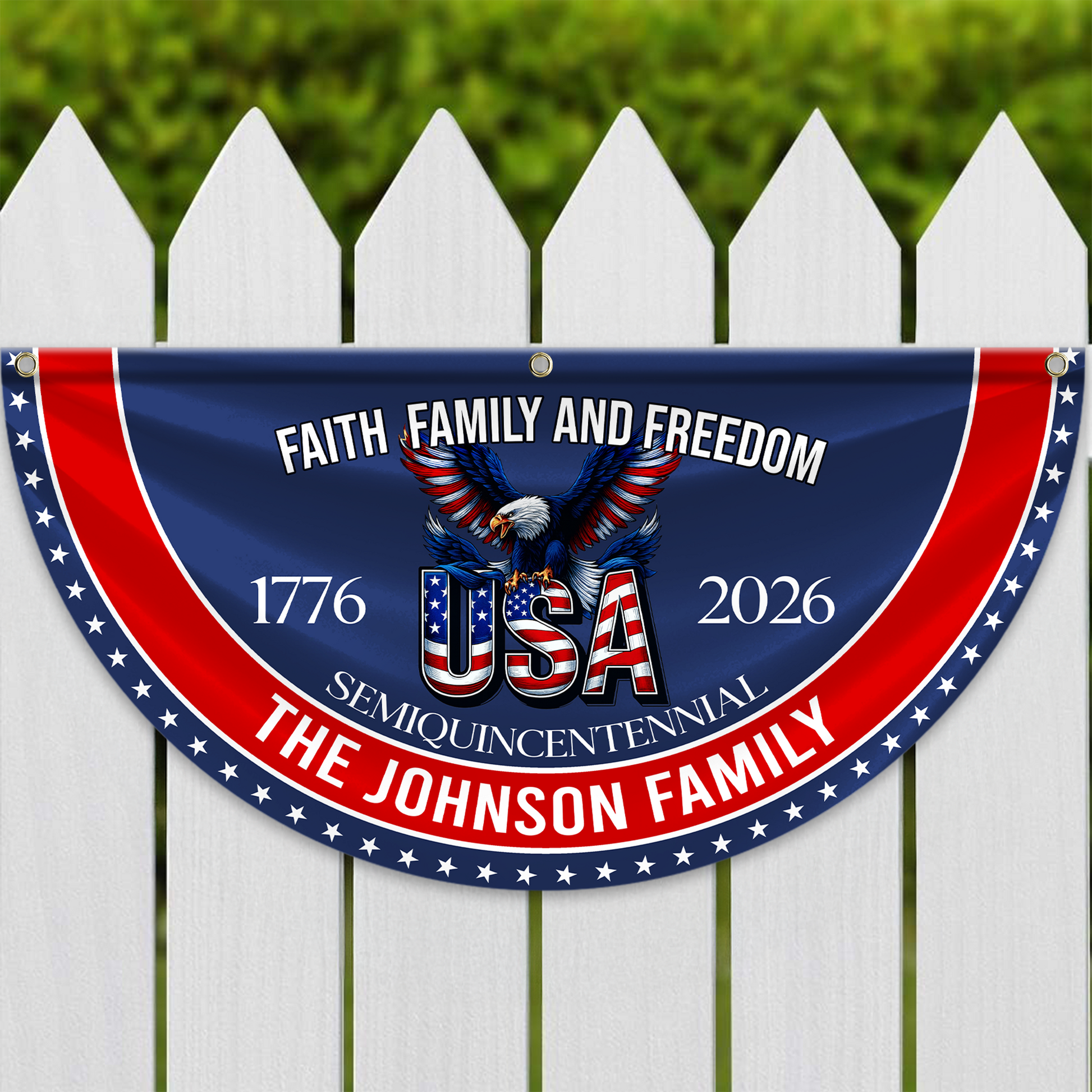 Custom Family Name Faith, Family & Freedom 250th Anniversary of America Non-Pleated Fan Flag CH07 910236