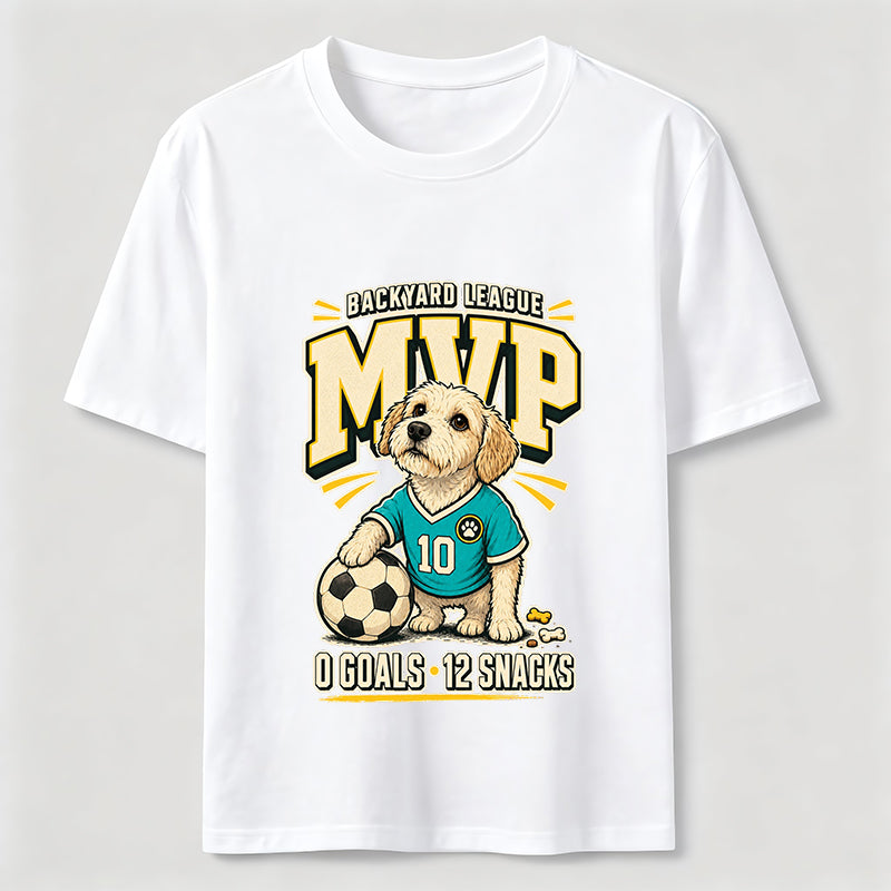Funny Soccer Dog Backyard League MVP Puppy Graphic Tee