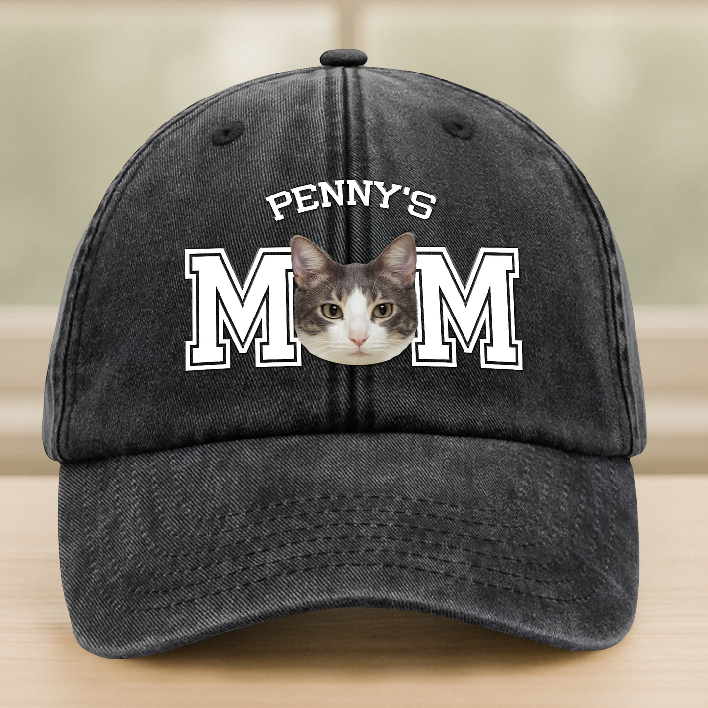 Custom Dog Dad Washed Denim Baseball Cap - Personalized Photo Pet Dad Hat for Men