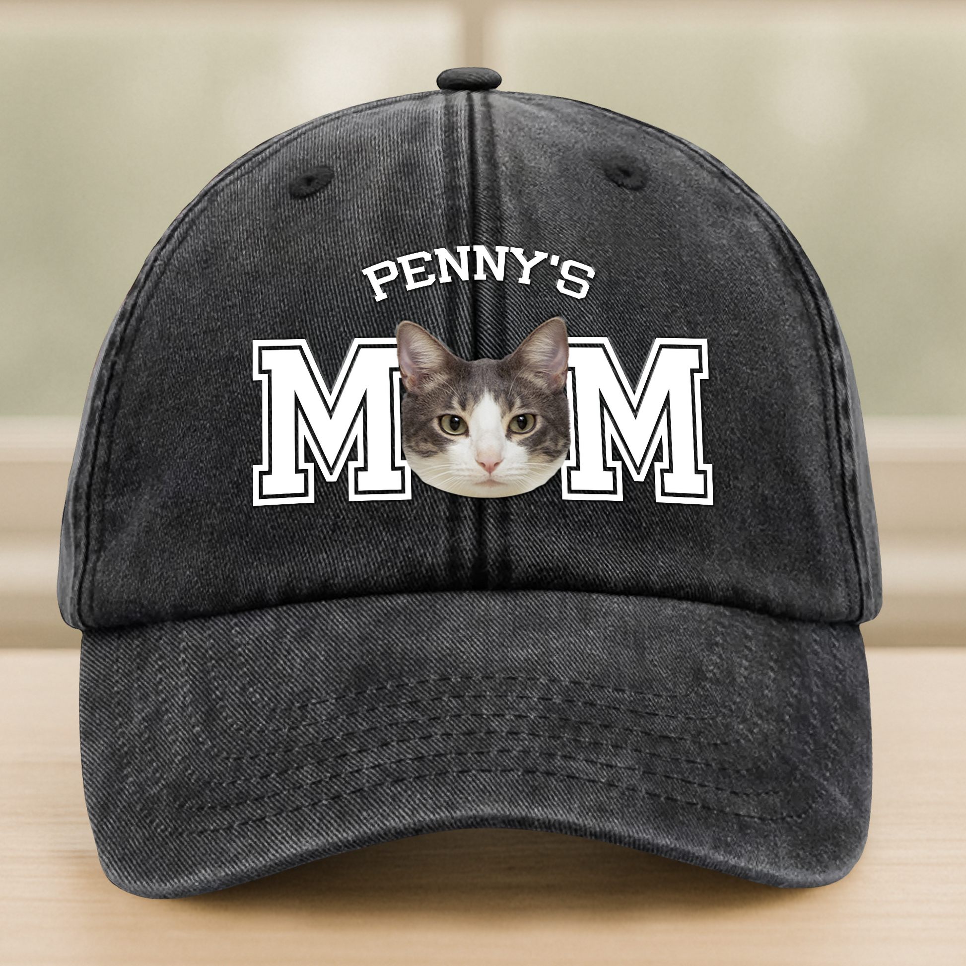 Custom Dog Dad Washed Denim Baseball Cap - Personalized Photo Pet Dad Hat for Men