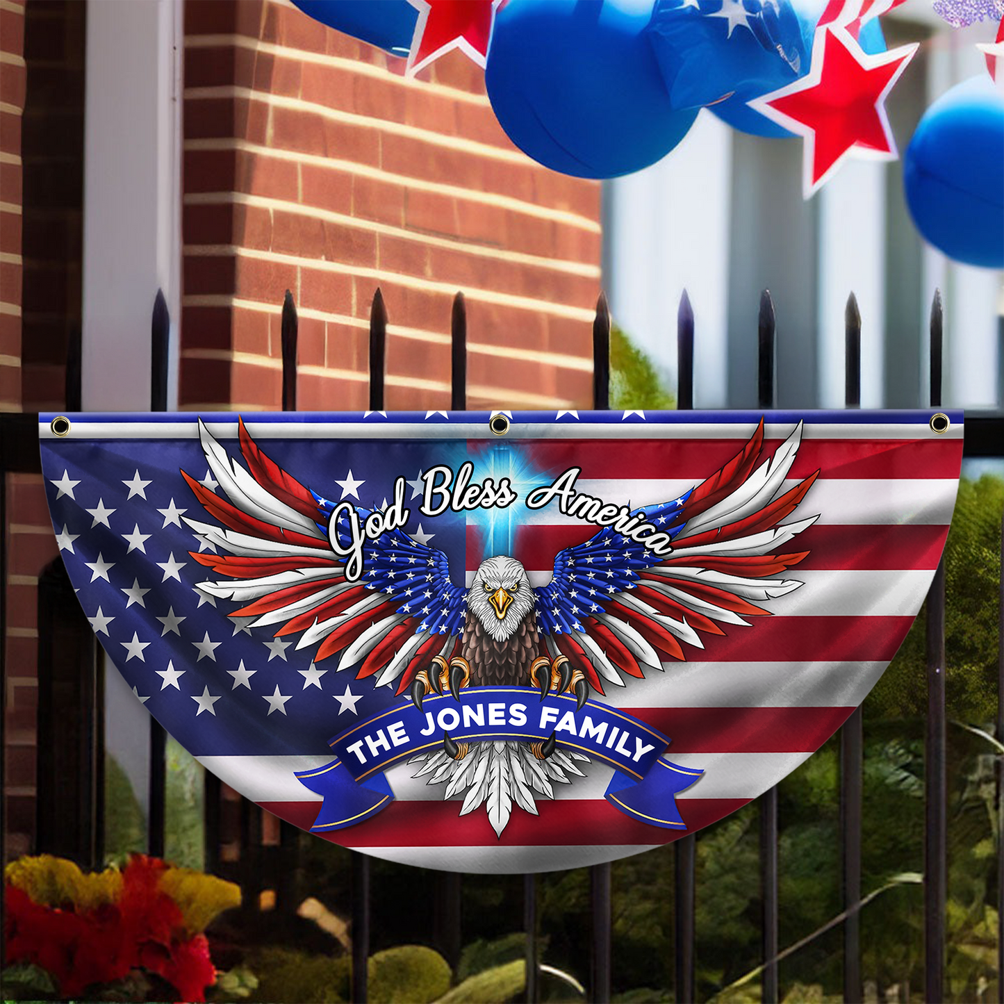 Custom Family Name Faith, Family & Freedom America Non-Pleated Fan Flag HA75 898786