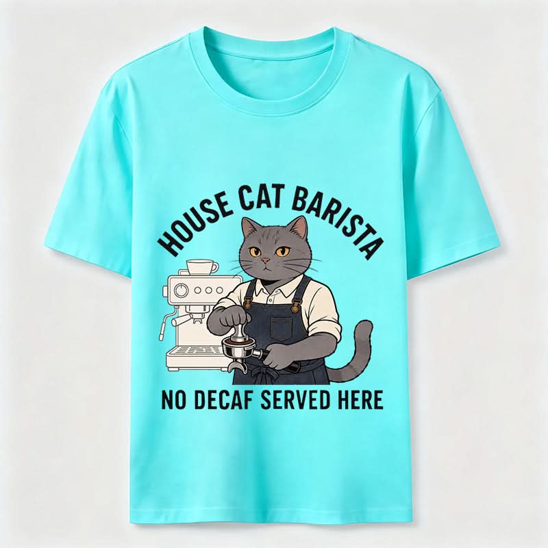 No Decaf Served Here Funny Cat Barista Coffee Tee