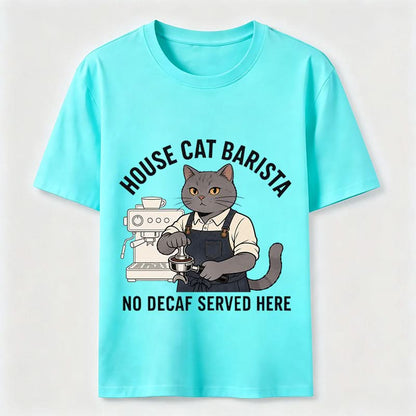 No Decaf Served Here Funny Cat Barista Coffee Tee