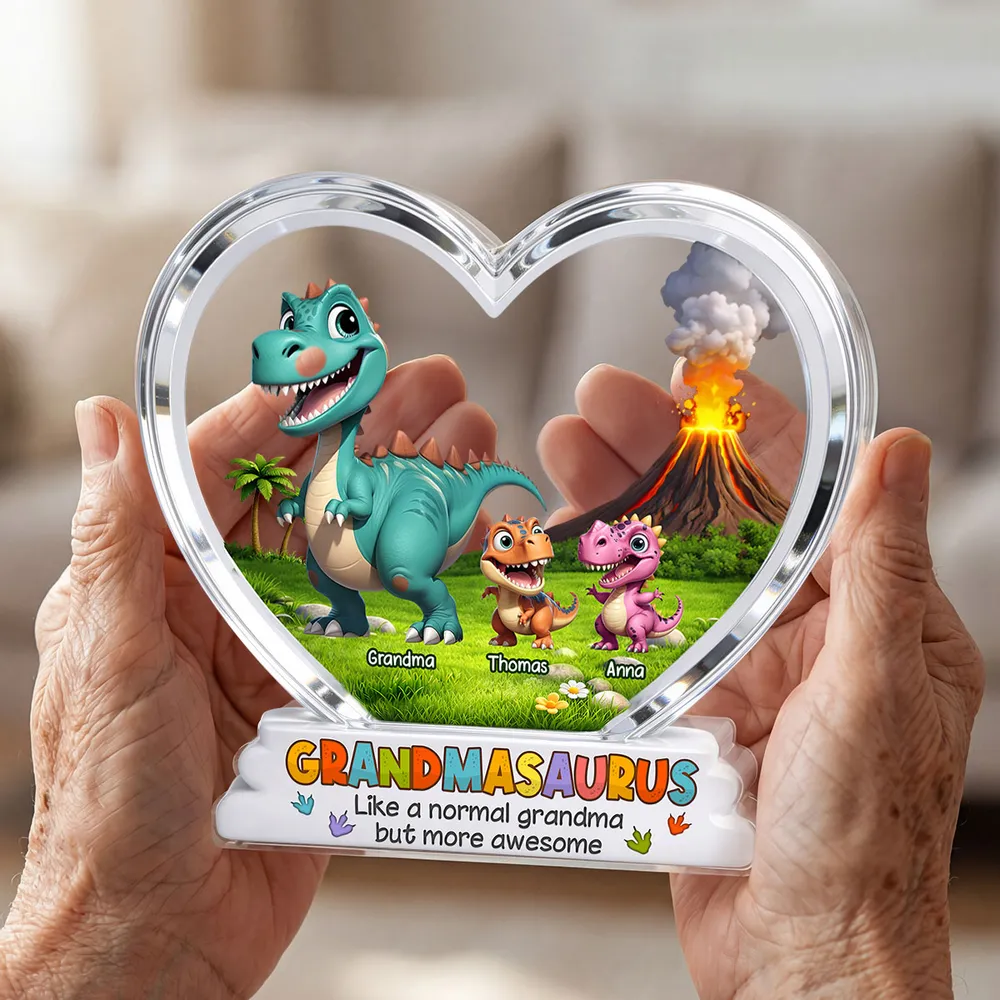 “Grandmasaurus” Personalized Acrylic Plaque - Custom Cartoon Dinosaur Gift for Grandma