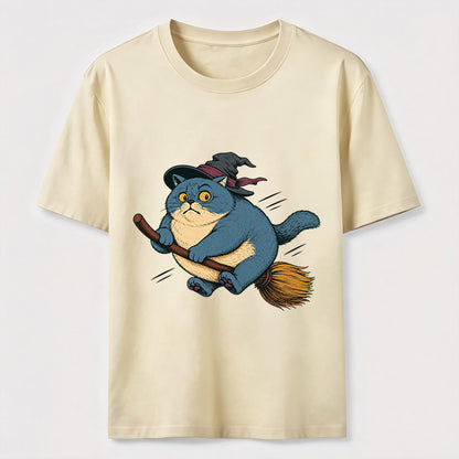 Witch Cat On A Broom T-Shirt