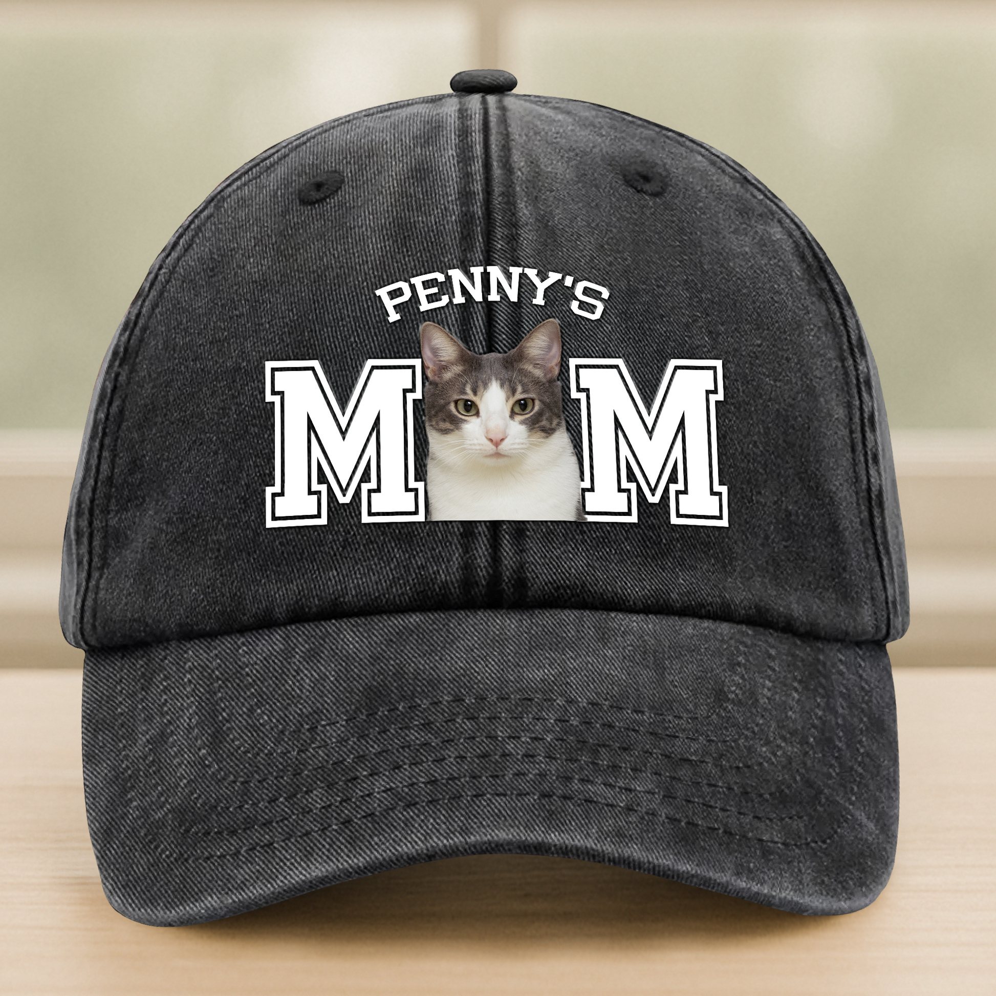 Custom Dog Dad Washed Denim Baseball Cap - Personalized Photo Pet Dad Hat for Men