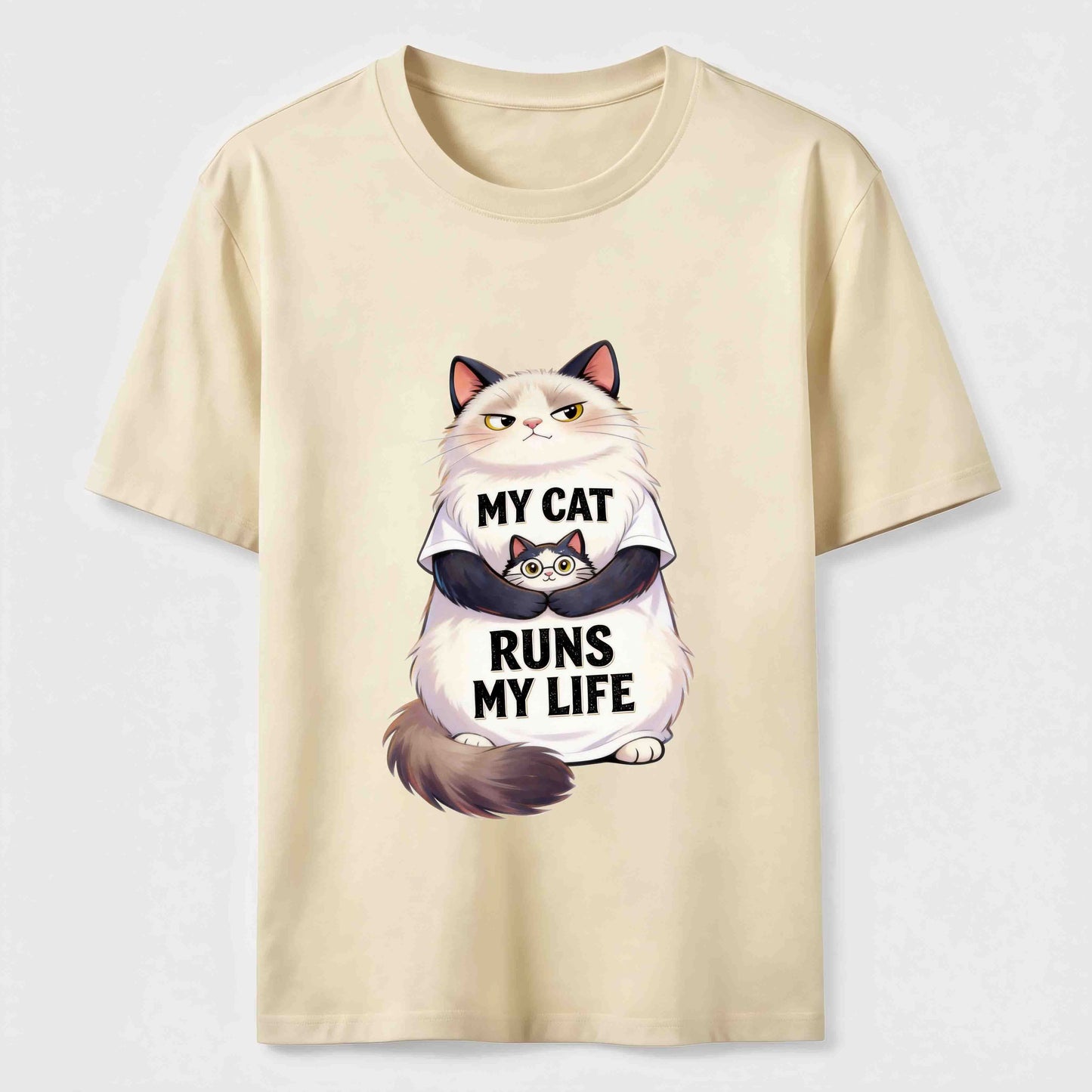 My Cat Runs My Life Funny Cat Lover Graphic Tee