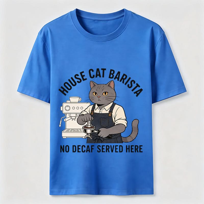 No Decaf Served Here Funny Cat Barista Coffee Tee