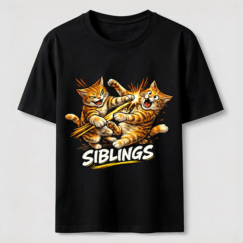 Playful Cat Siblings Graphic T-Shirt