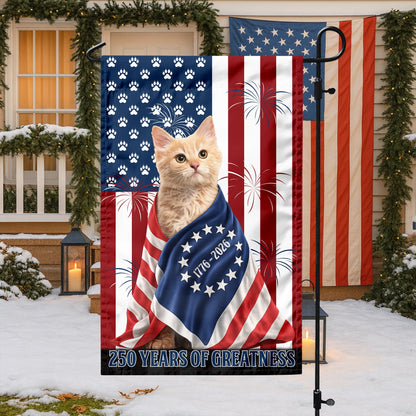 Custom Photo My Dog, Cat Loves USA 250 Patriotic Garden Flag HA75 898908