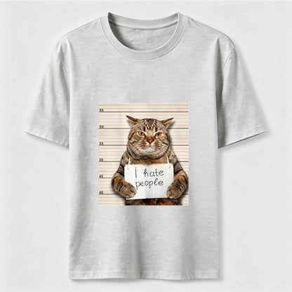 I Hate People Funny Mugshot Cat Graphic Tee
