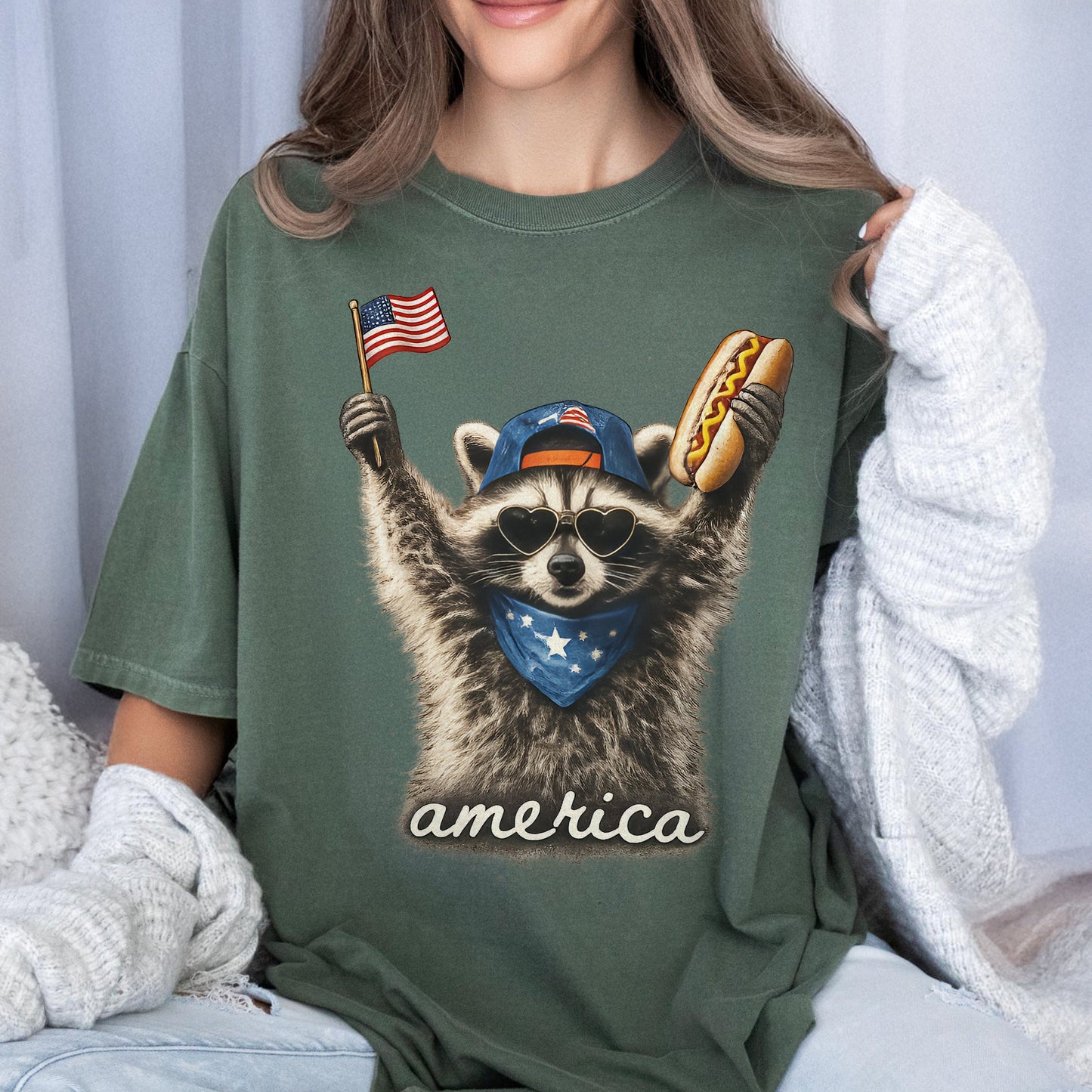 Feral & Free Racoon , 4th of July , USA Independence Day Comfort Shirt TH10 170095
