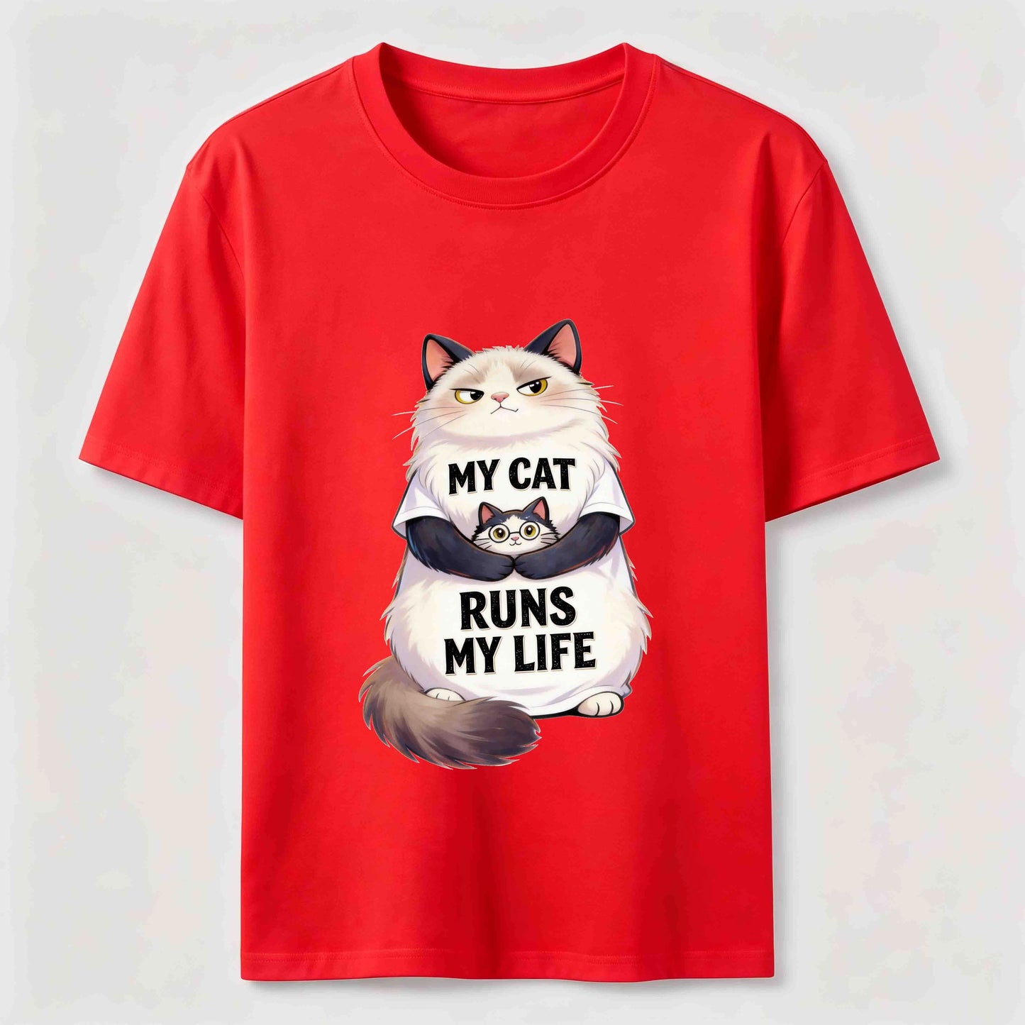My Cat Runs My Life Funny Cat Lover Graphic Tee