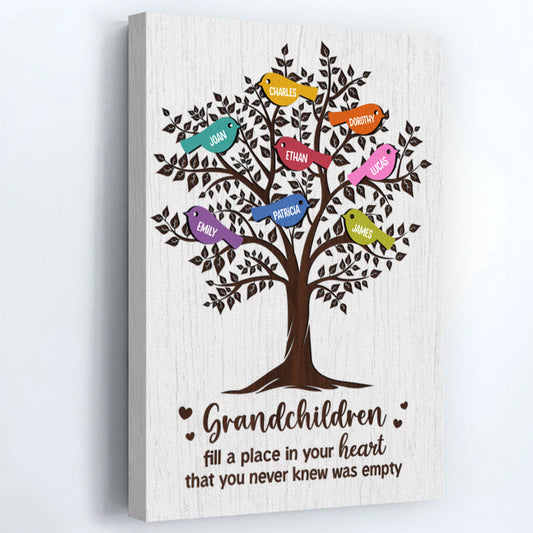 Personalized Family Tree Canvas: 'Grandchildren Fill Your Heart'