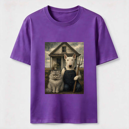 American Gothic Cat And Dog Tee