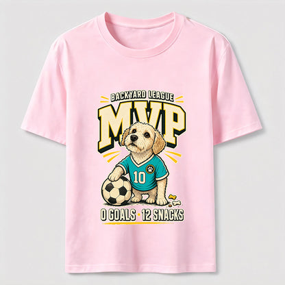 Funny Soccer Dog Backyard League MVP Puppy Graphic Tee