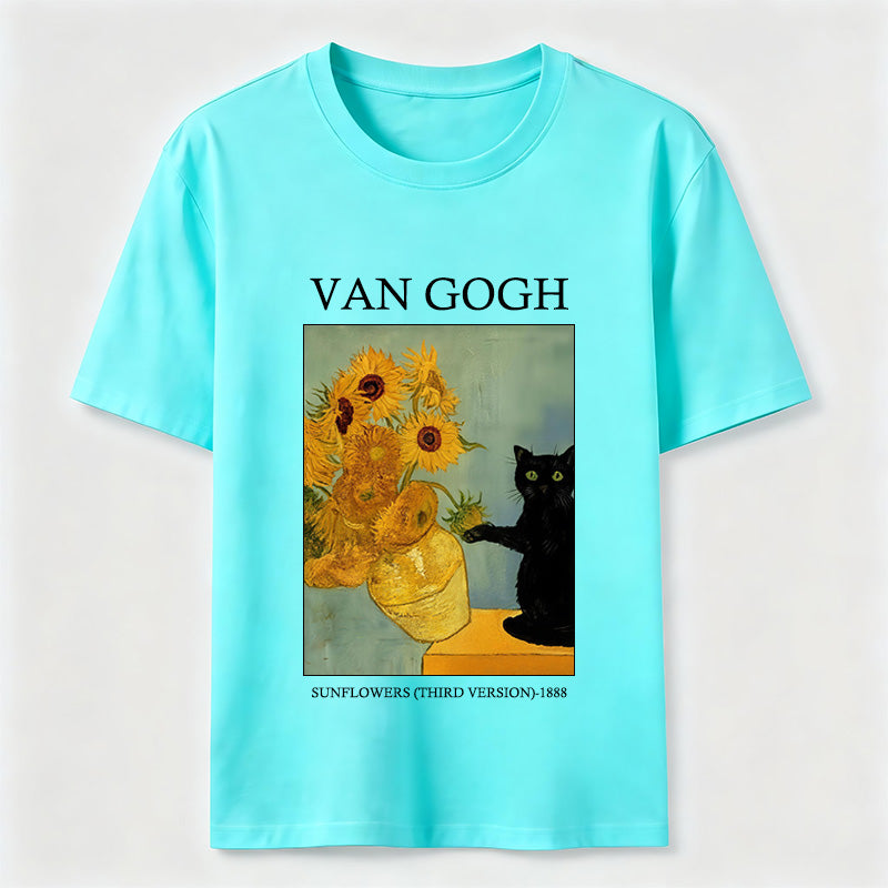 Van Gogh Sunflowers Black Cat T-Shirt