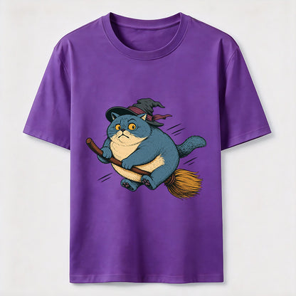 Witch Cat On A Broom T-Shirt