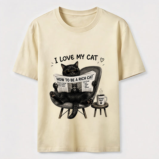 How To Be A Rich Cat Shirt Lazy Cat Coffee Lover Graphic Tee