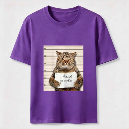I Hate People Funny Mugshot Cat Graphic Tee