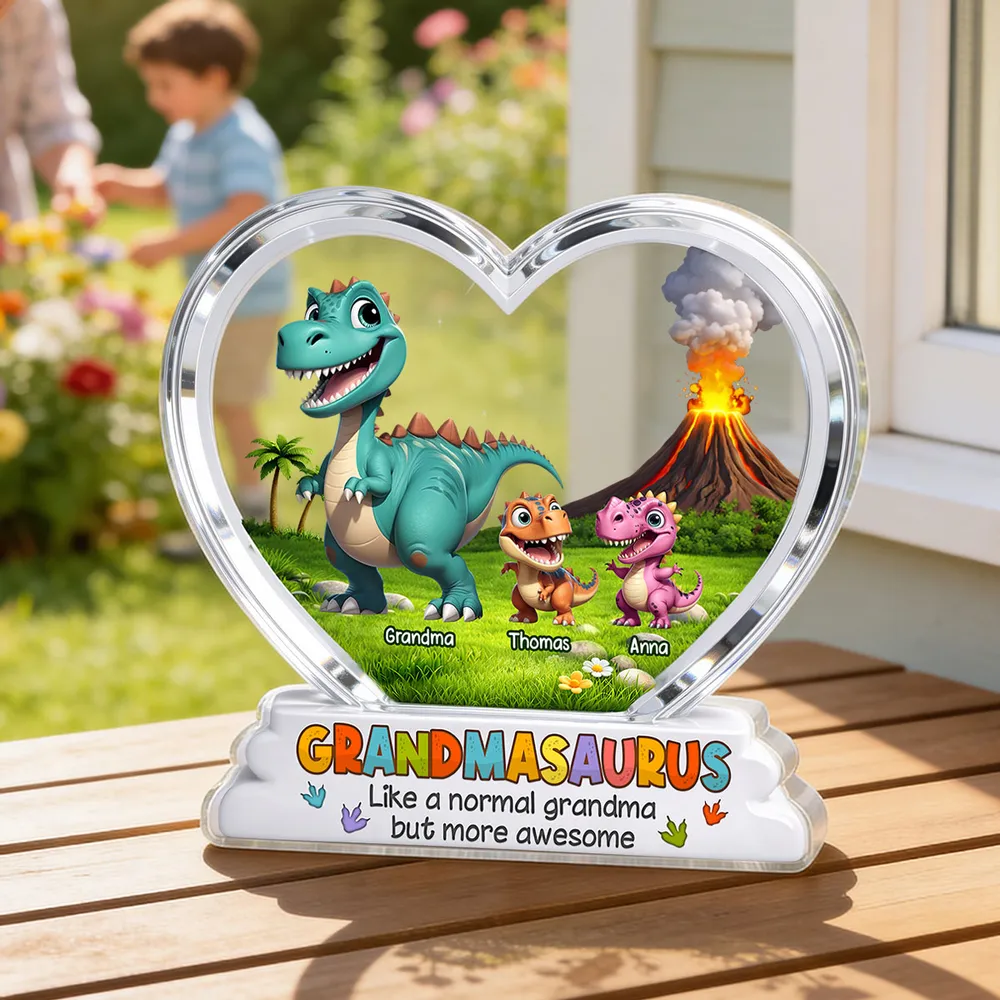 “Grandmasaurus” Personalized Acrylic Plaque - Custom Cartoon Dinosaur Gift for Grandma