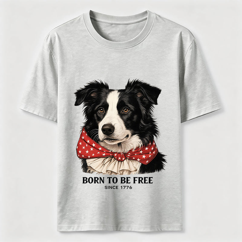 Born to Be Free Patriotic Border Collie T-Shirt