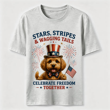 Stars, Stripes & Wagging Tails Patriotic Dog T-Shirt