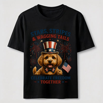 Stars, Stripes & Wagging Tails Patriotic Dog T-Shirt