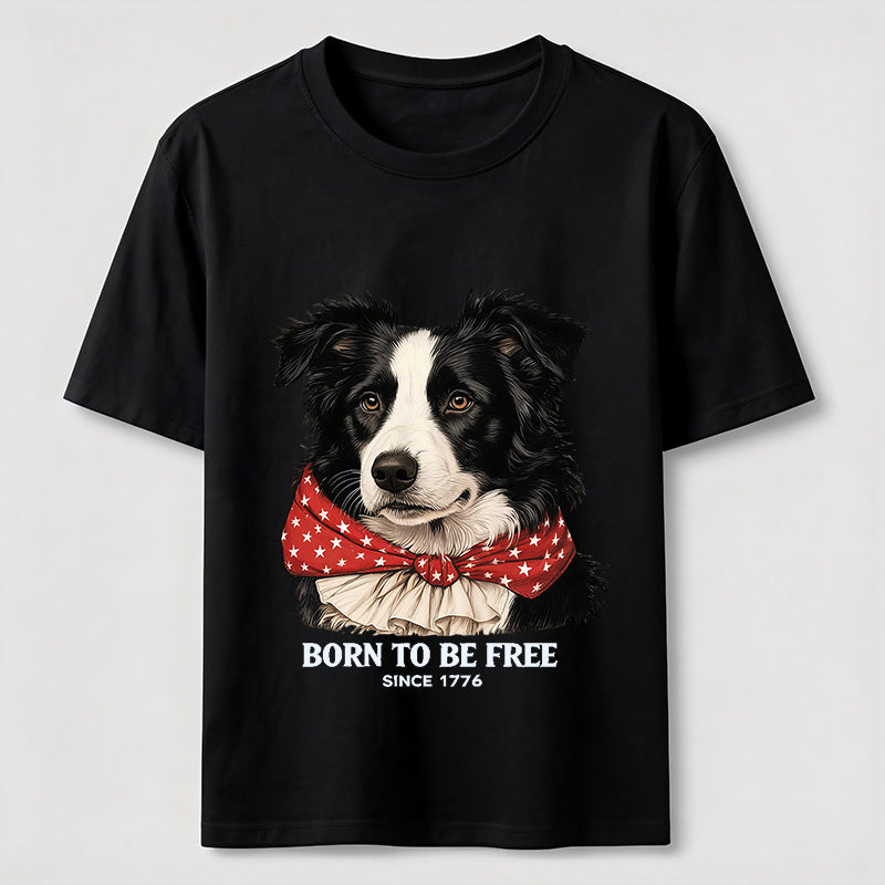 Born to Be Free Patriotic Border Collie T-Shirt