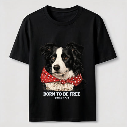Born to Be Free Patriotic Border Collie T-Shirt