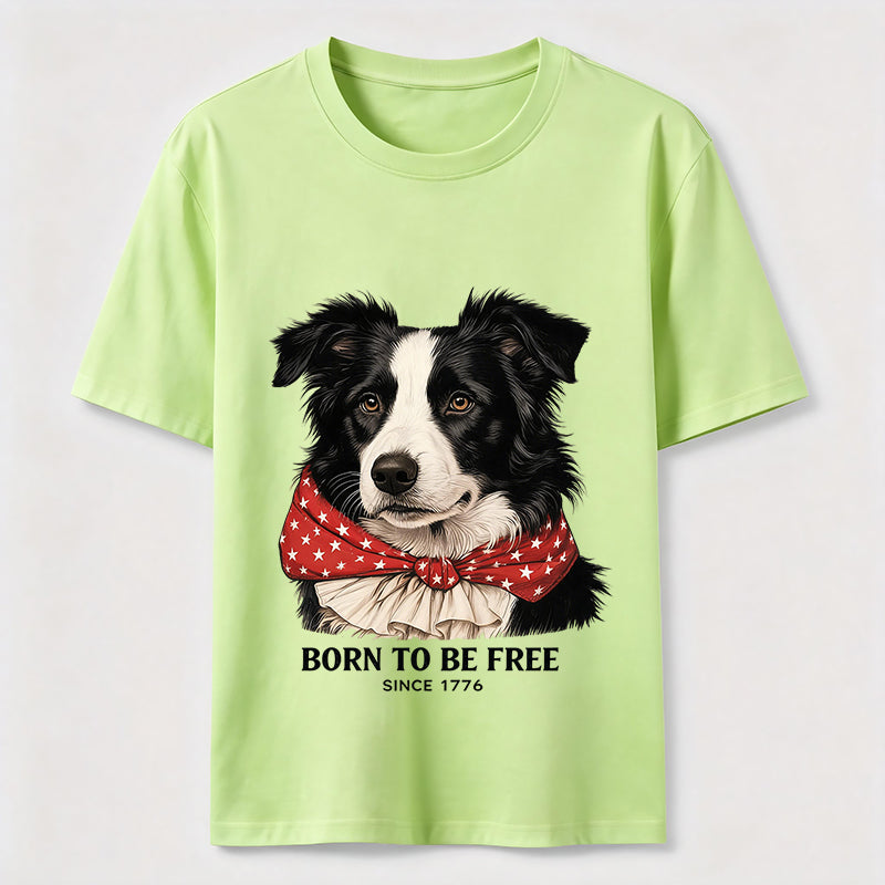 Born to Be Free Patriotic Border Collie T-Shirt