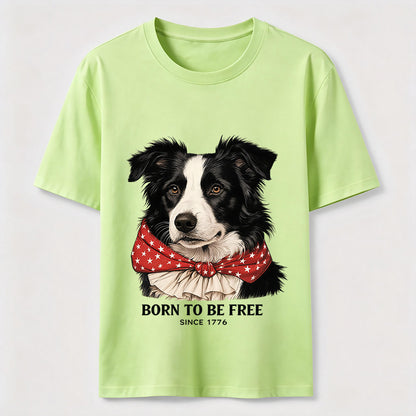Born to Be Free Patriotic Border Collie T-Shirt