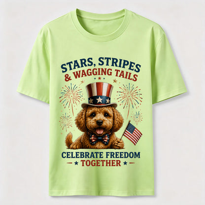 Stars, Stripes & Wagging Tails Patriotic Dog T-Shirt