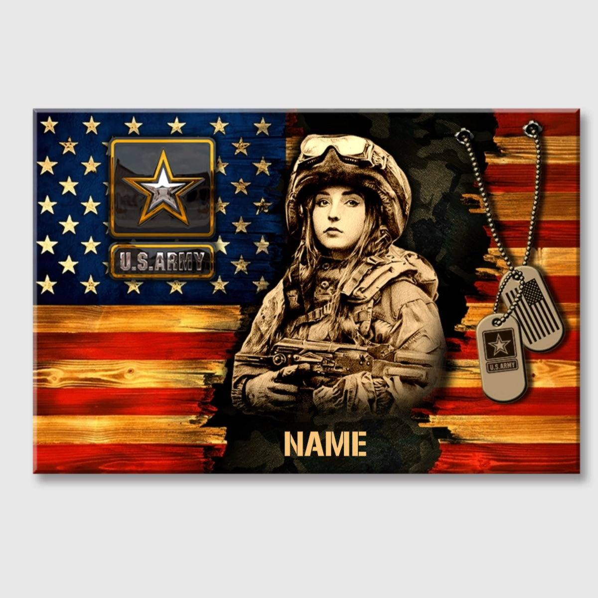 Personalized American Soldier Rustic Flag Canvas / Poster - A Gift of Honor for Military Heroes & Veterans