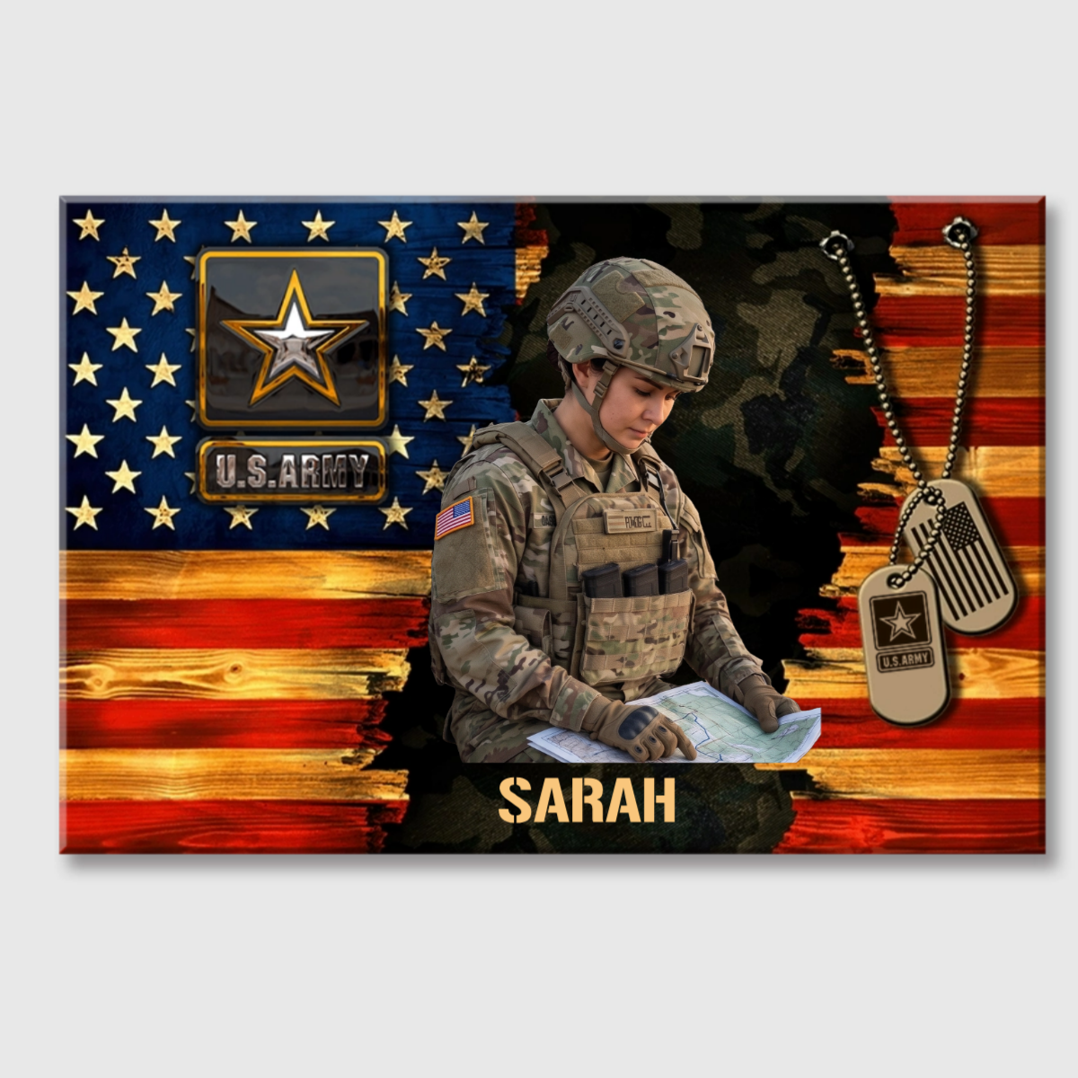 Personalized American Soldier Rustic Flag Canvas / Poster - A Gift of Honor for Military Heroes & Veterans