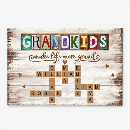 Grandkids Make Life More Grand - Personalized Crossword Puzzle Canvas / Poster