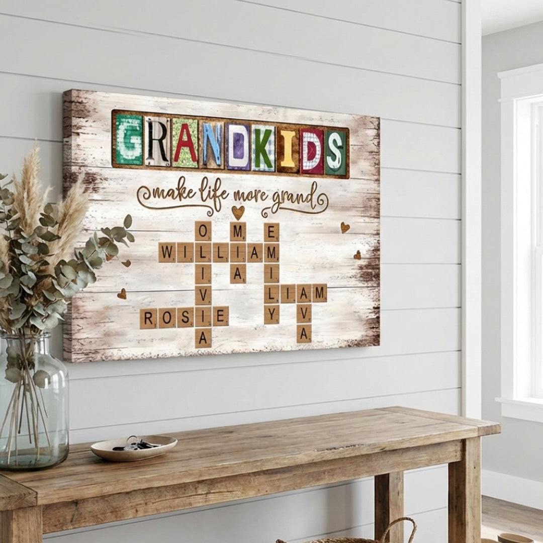 Grandkids Make Life More Grand - Personalized Crossword Puzzle Canvas / Poster