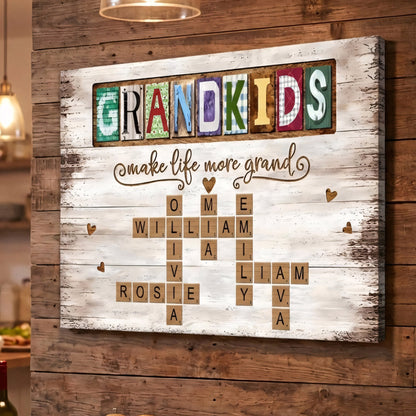 Grandkids Make Life More Grand - Personalized Crossword Puzzle Canvas / Poster