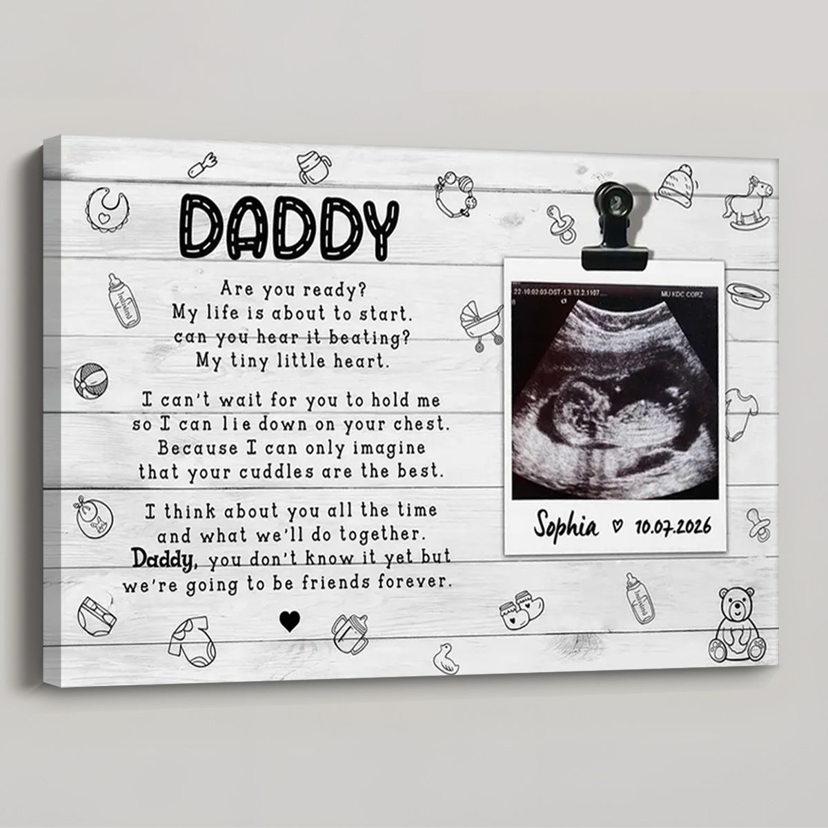 Daddies, Are You Ready? - Personalized Ultrasound Photo & Baby Icons Poster / Canvas
