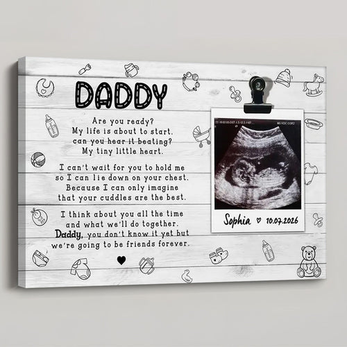 Daddies, Are You Ready? - Personalized Ultrasound Photo & Baby Icons Poster / Canvas
