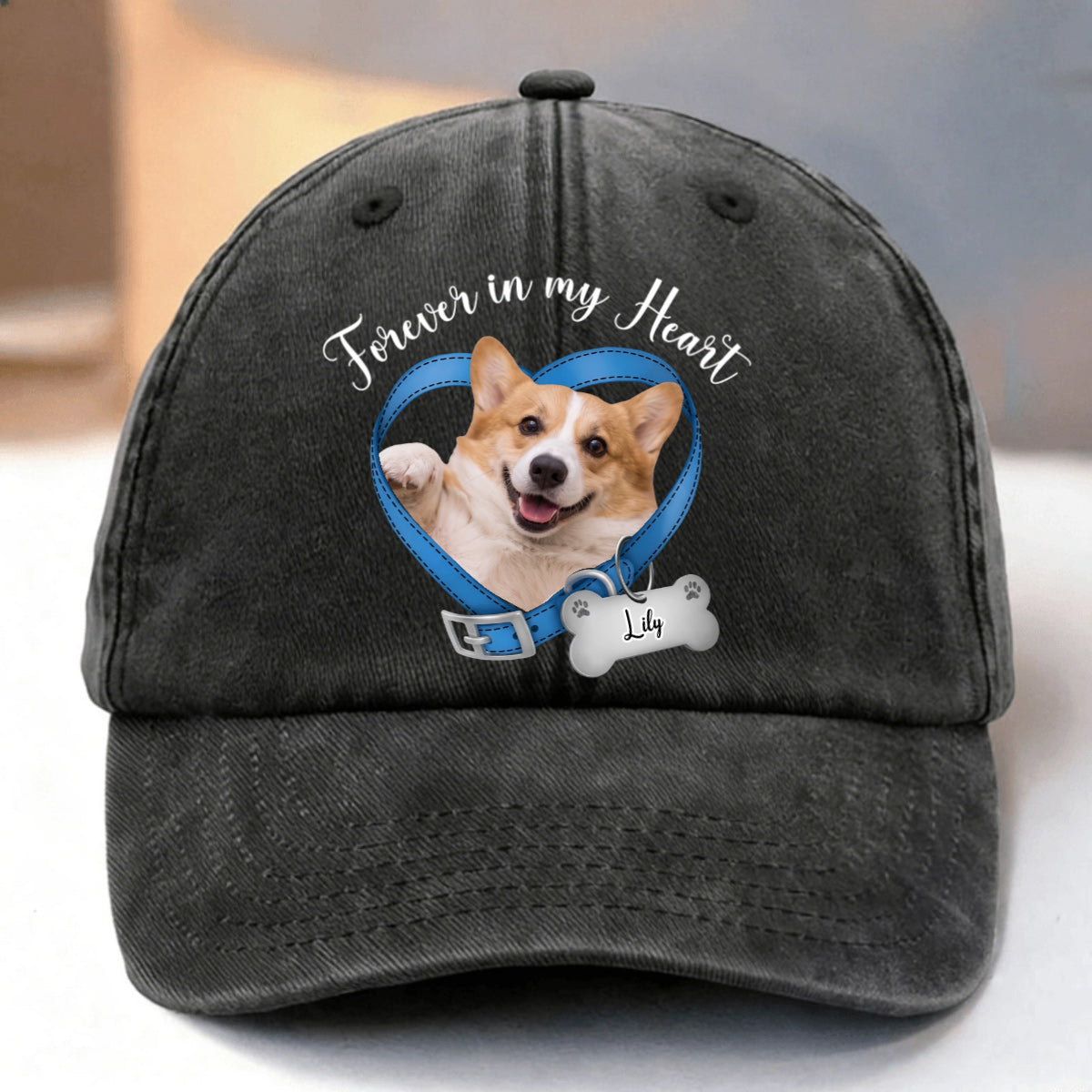 Forever In My Heart - Personalized Custom Dog Photo Memorial Cap