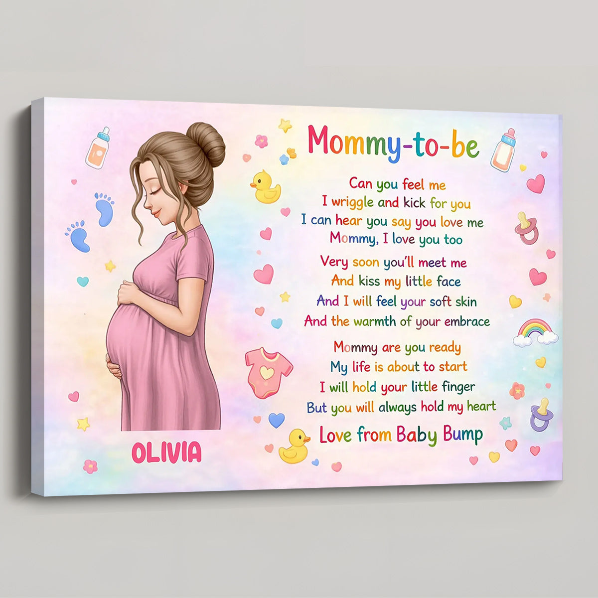 Mommy To Be, Love From Baby Bump - Personalized Stars & Hearts Design Poster / Canvas